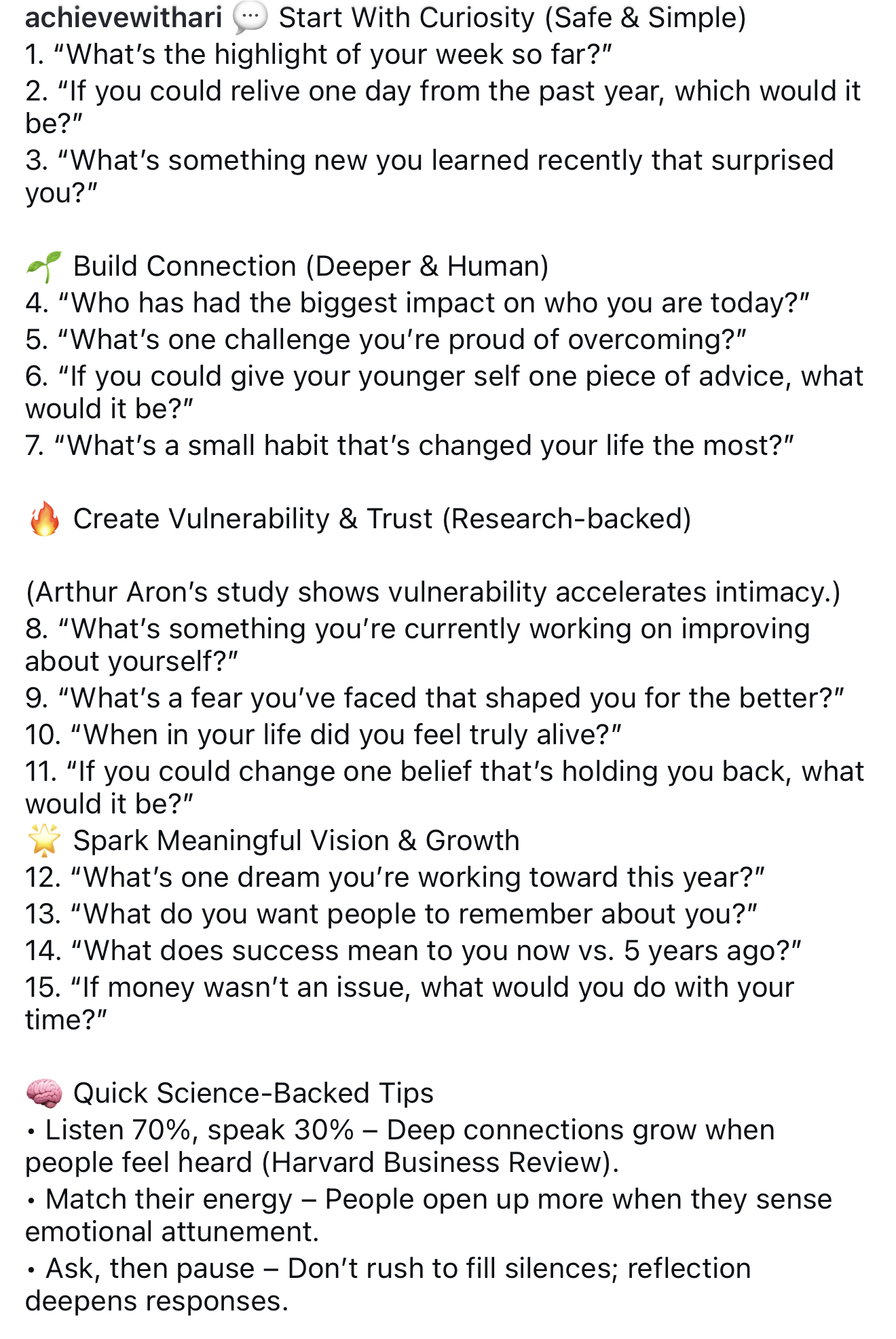 The original source: a plain-text Instagram screenshot of 15 friendship questions, no visual design, black text on white