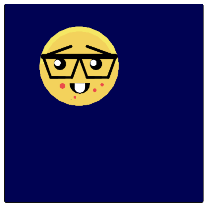Refactored output: the same nerdy emoji face as Stage 1 — identical artwork produced by the reorganized, commented code
