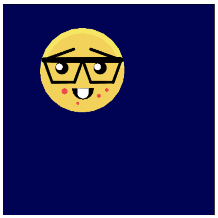 Mason's Turtle Graphics output: a nerdy emoji face with black thick-rimmed glasses, yellow skin, rosy cheeks, and a small white smile on a dark navy background