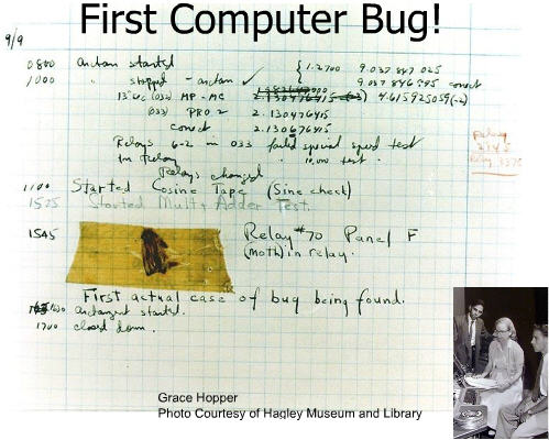 First Computer Bug - Harvard Mark II logbook page, September 9, 1947