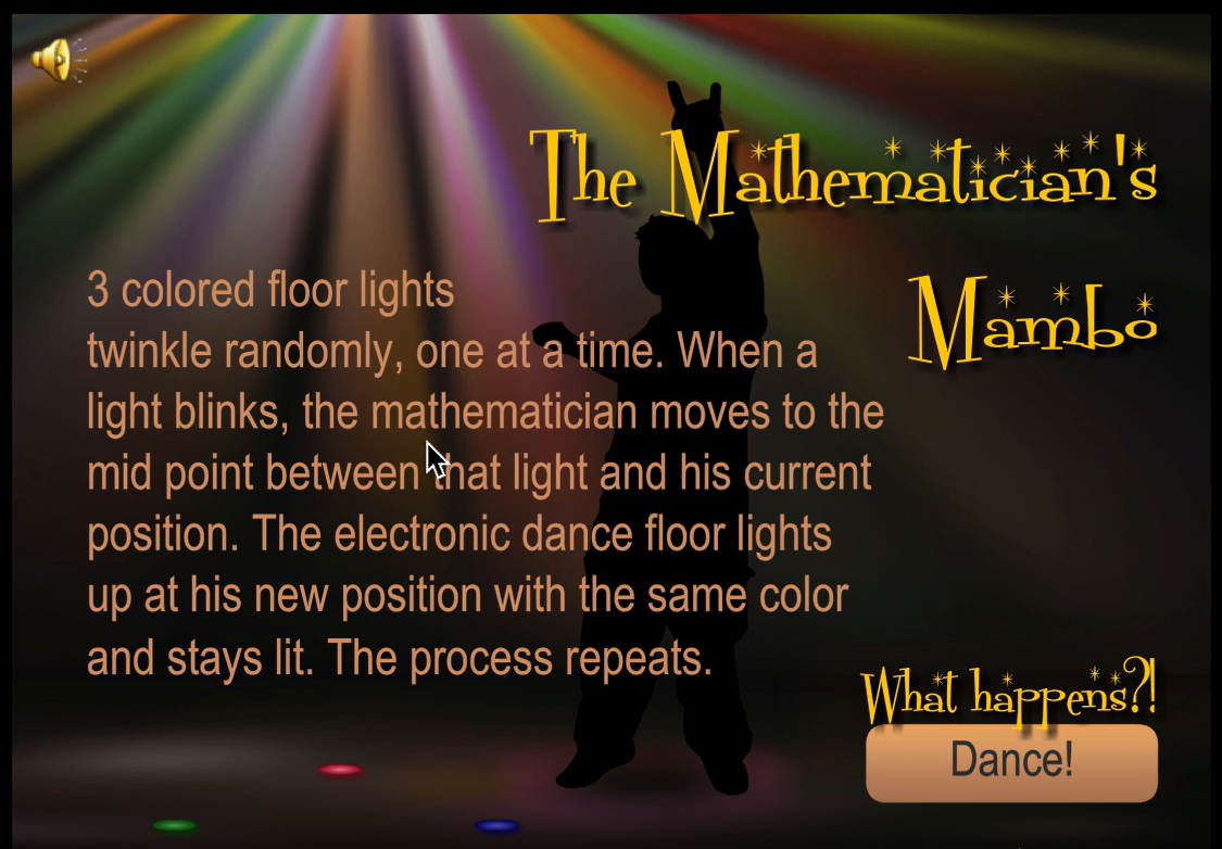 The Mathematician's Mambo Flash intro screen showing the three-lights algorithm description